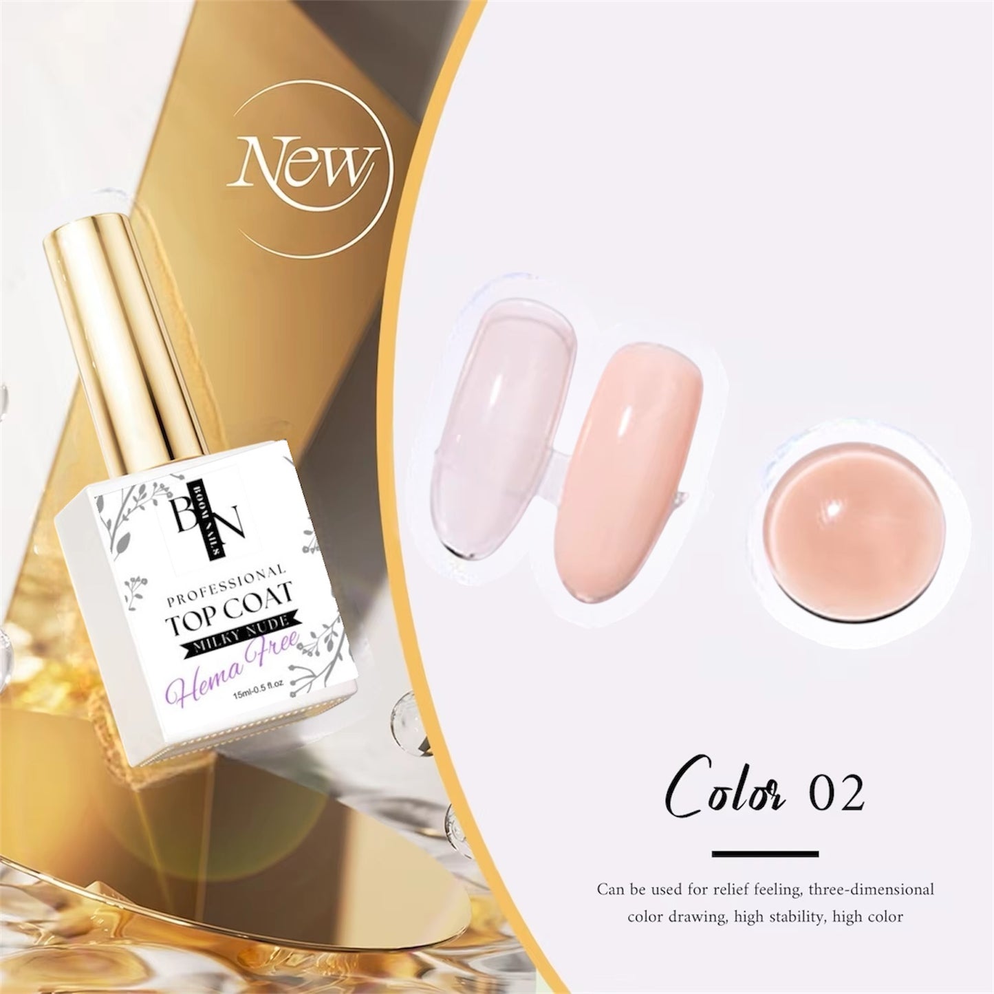 Hema free Milky Top Coat "Milky Nude" - No wipe - 15ml