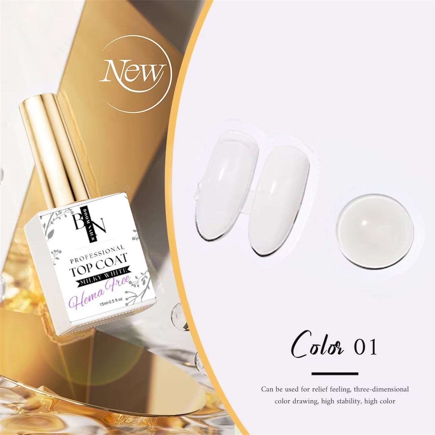 Hema free Milky Top Coat "Milky White" - No wipe - 15ml